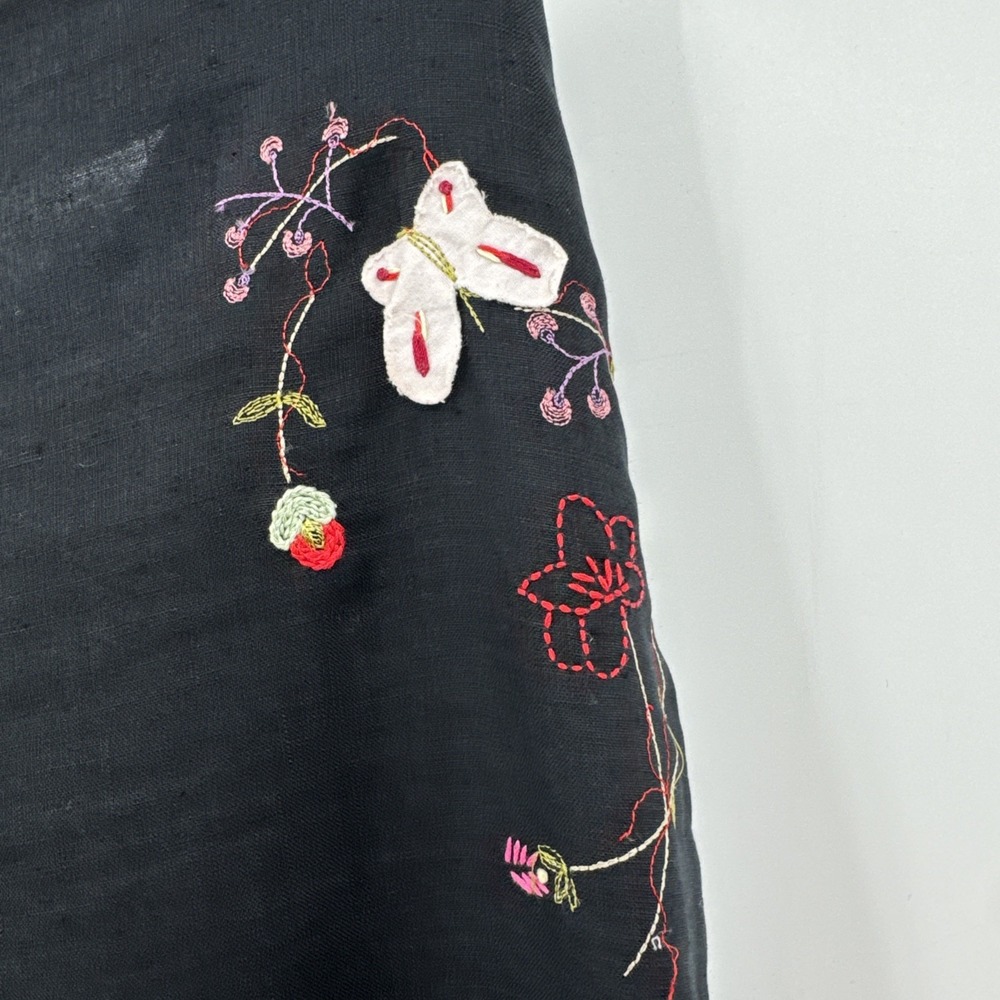 Vintage Italy Linen Wide-Leg Embroidered Womens Sz 30 Vintage Pants BOHO Hippie - Picture 4 of 16